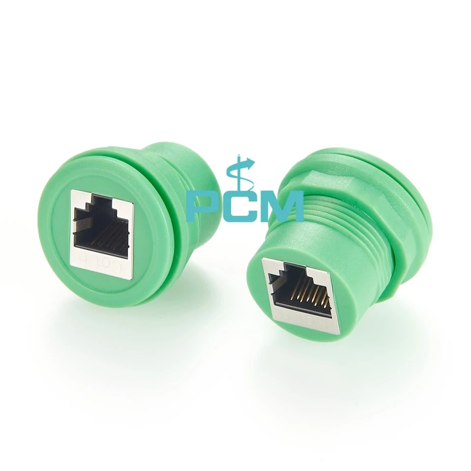PROFINET CAT6 RJ 45 8 P8C kvenkyns fóður í gegnum kringlóttan festingar tengi að aftan þráður uppsetning