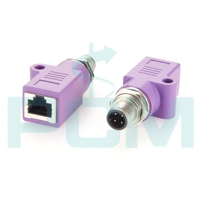 M12 D kóði 4 pinna karlmaður í RJ45 kvenkyns beina tengi